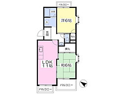 ヴァンベール小島 201 2階2LDKの間取り