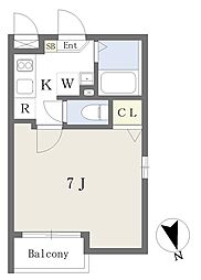 ＧＲＡＮＱＵＡＬ　ＫＡＷＡＧＵＣＨＩ 2階1Kの間取り