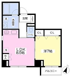 ヴィータ　フェリーチェ 2階1LDKの間取り