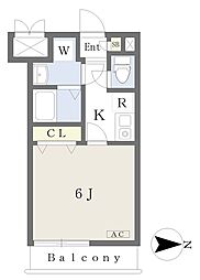 カムプレース西川口 2階1Kの間取り