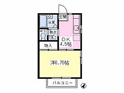 パールハイツ 2階1DKの間取り