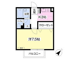 フラワーハイム 1Kの間取図画像