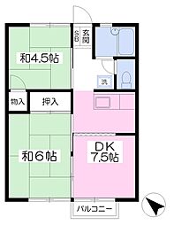 グリーンハイツ 2DKの間取図画像