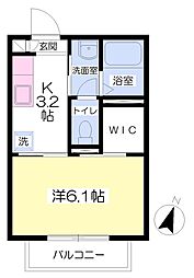 スカイコート1 1Kの間取図画像
