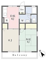 エクシード東宮原 2DKの間取図画像