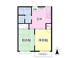 メゾンドアントルメ 2階2DKの間取り