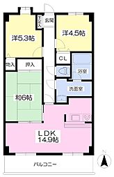 サミーコート越谷 8階3LDKの間取り