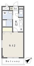 プランドール 3階1Kの間取り