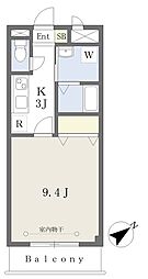プランドール 1Kの間取図画像