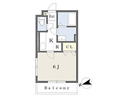 ベルアルブル 1Kの間取図画像