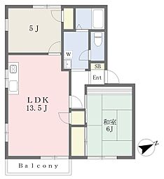 ドエルＴ．ＩＢ 2階2LDKの間取り