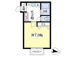 JR川越線 日進駅 徒歩15分の賃貸アパート 2階1Kの間取り