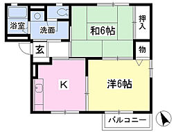 ガーデニア和光Ａ棟 2階2Kの間取り