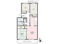 UR都市機構コーポレート川越新宿1号棟 3LDKの間取図画像