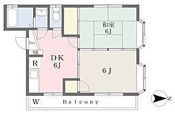 小日向ハイツ 2DKの間取図画像