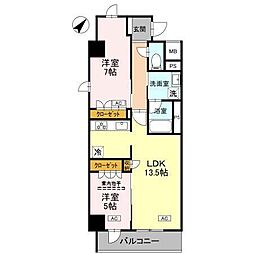 富士見市大字鶴馬マンション 2LDKの間取図画像