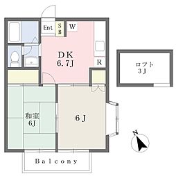 ベルハウス 2DKの間取図画像