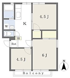 西武池袋線 飯能駅 徒歩15分の賃貸アパート 2階3Kの間取り