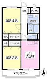クレール所沢 2DKの間取図画像