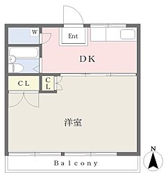 カーサー七久保 1DKの間取図画像