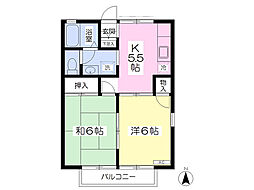 ラ・フォンテーヌ 1階2Kの間取り