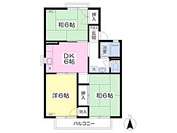 メゾンセジュールＢ 2階3DKの間取り