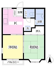 エコーハイツ 2階2Kの間取り
