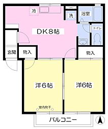 パティーレＡ 1階2DKの間取り
