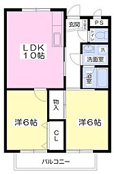 プラムハイツII 2階2LDKの間取り