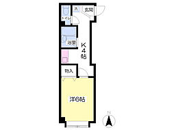 レヂデンスカタヤマ東町ビル 2階1Kの間取り