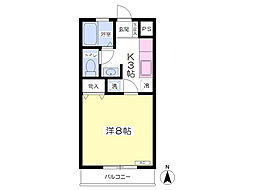 サンハイムミヤタＡ 2階1Kの間取り