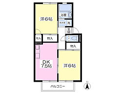 コーポヨシイ 2階2DKの間取り