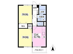 ひまわりI 1階2DKの間取り