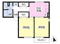 コーポしばづか2 2DKの間取図画像