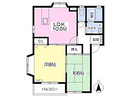 グリーンハイツアカシヤA 2LDKの間取図画像