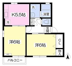 セジュール植原A 2Kの間取図画像