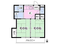 ＮＴＴアパートＣ棟 2階2Kの間取り