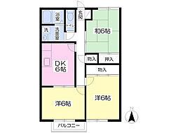 サニーフラット460 2階3DKの間取り