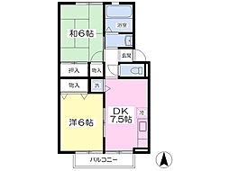 ソレイユ 2階2DKの間取り