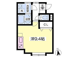 クラレヴィラ 1階ワンルームの間取り