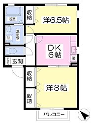 ディアコート若林Ｂ棟 1階2DKの間取り
