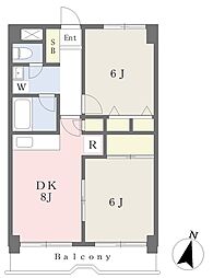 カストール鹿野 4階2DKの間取り
