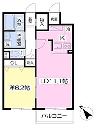 センチュリー若林II 3階1LDKの間取り