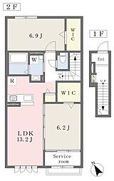 カーサ・デル・ソーレ八幡 2階2LDKの間取り