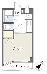 旭コンフォート3 1Kの間取図画像