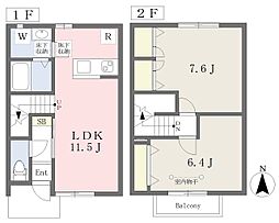 ベルリード若林B 2LDKの間取図画像