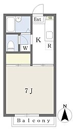 JR仙山線 北山駅 徒歩9分の賃貸アパート 2階1Kの間取り