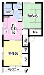 メゾン・オ・ソレイユ 2階2Kの間取り