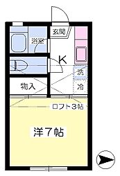 コーポ成蹊 1Kの間取図画像
