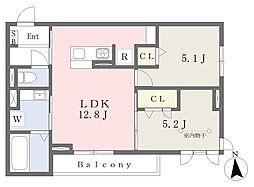 仙台市営南北線 八乙女駅 徒歩9分の賃貸アパート 2階2LDKの間取り